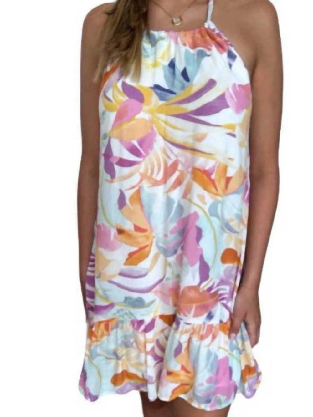 Z‎ Supply Resort Wear size XL Halter  Rooftop Palm Mini Dress Lined NEW